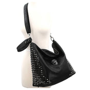 Extra big oversized studded vinyl slouchy hobo tote bag large purse studded skull black