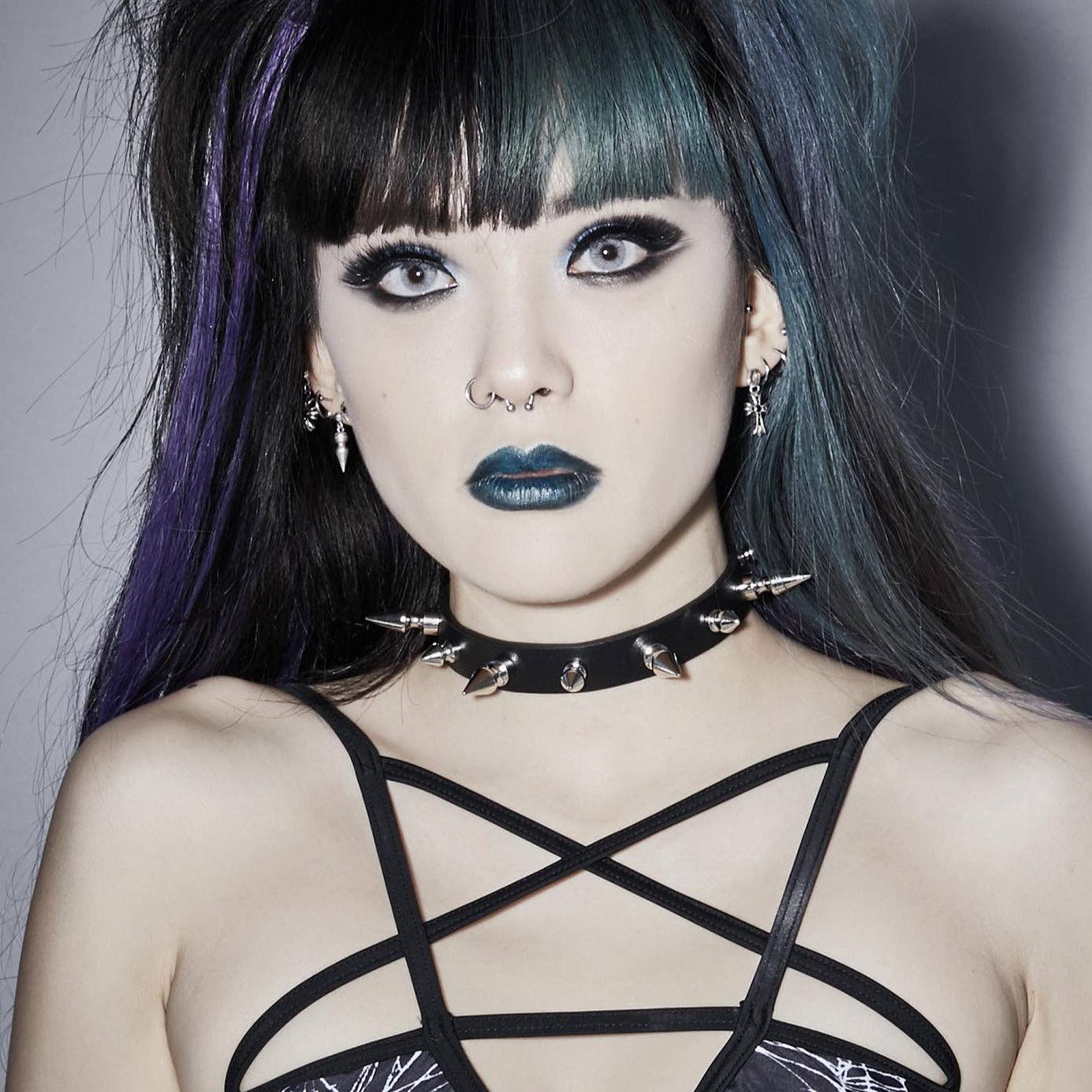 3/4" BLACK LEATHER CHOKER WITH 1/2" AND 1" SPIKES