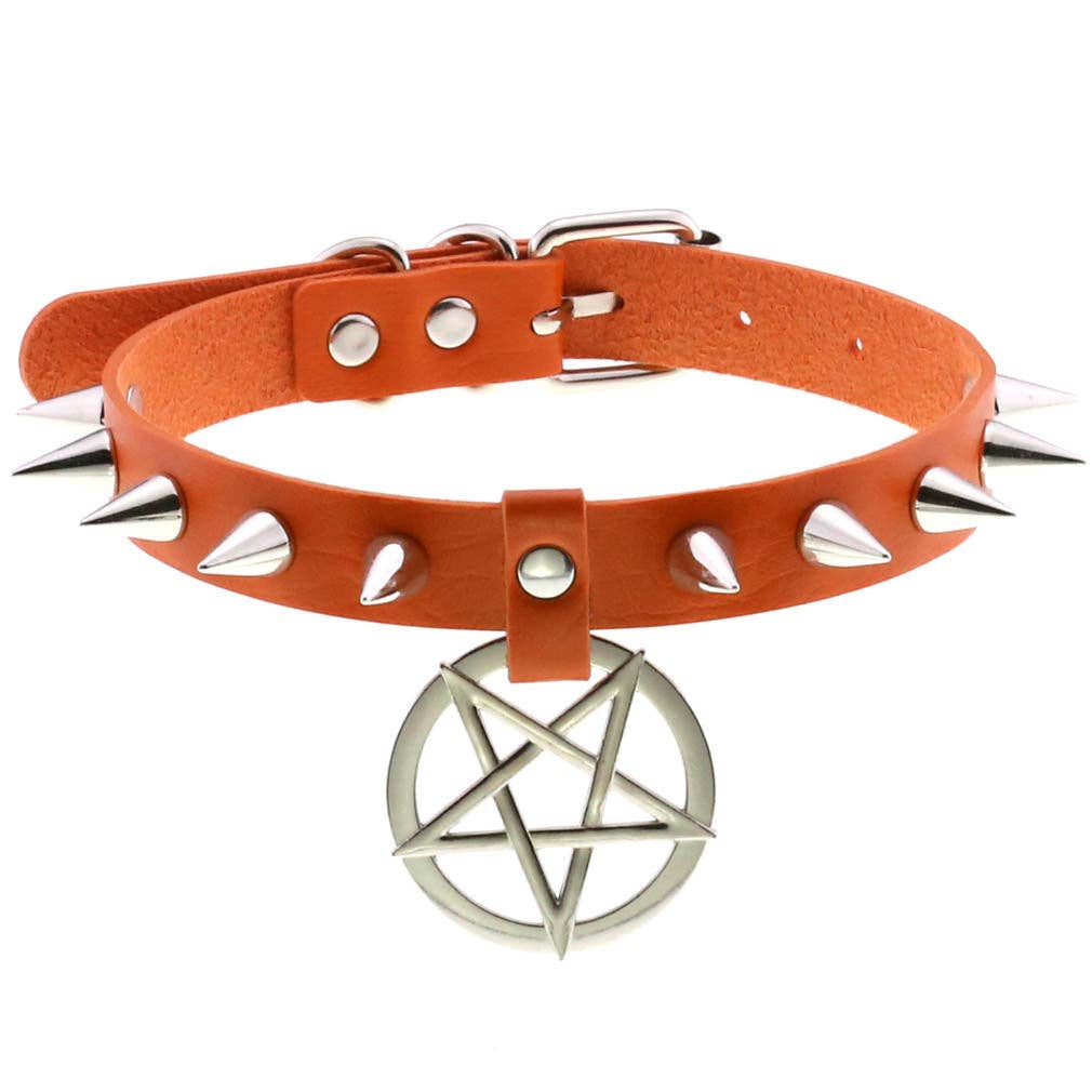 Star Pendant Leather Choker w/ Studs