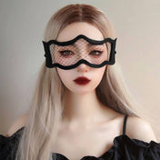 black lace party eye mask soft felt frame wide fishnet design adjustable satin ribbon