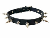 3/4" BLACK LEATHER CHOKER WITH 1/2" AND 1" SPIKES