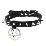 Star Pendant Leather Choker w/ Studs