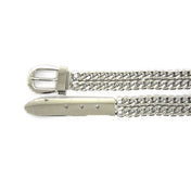 Shiny metallic double cuban link chain belt ergonomically curved tip buckle goth halloween silver