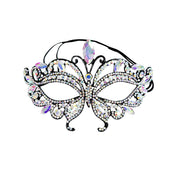 Metallic-alloy rhinestone crystals ab-crystals cast-metal molded-metal molded accessories head-gear masks eye-mask eyemask masquerade encrusted glamorous luxury luxurious intricate sleek elegant fashion alt-fashion festival drip dazzling formal party costume cosplay halloween black iridescent aurura-borealis 