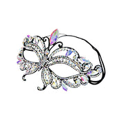 Metallic-alloy rhinestone crystals ab-crystals cast-metal molded-metal molded accessories head-gear masks eye-mask eyemask masquerade encrusted glamorous luxury luxurious intricate sleek elegant fashion alt-fashion festival drip dazzling formal party costume cosplay halloween black iridescent aurura-borealis 