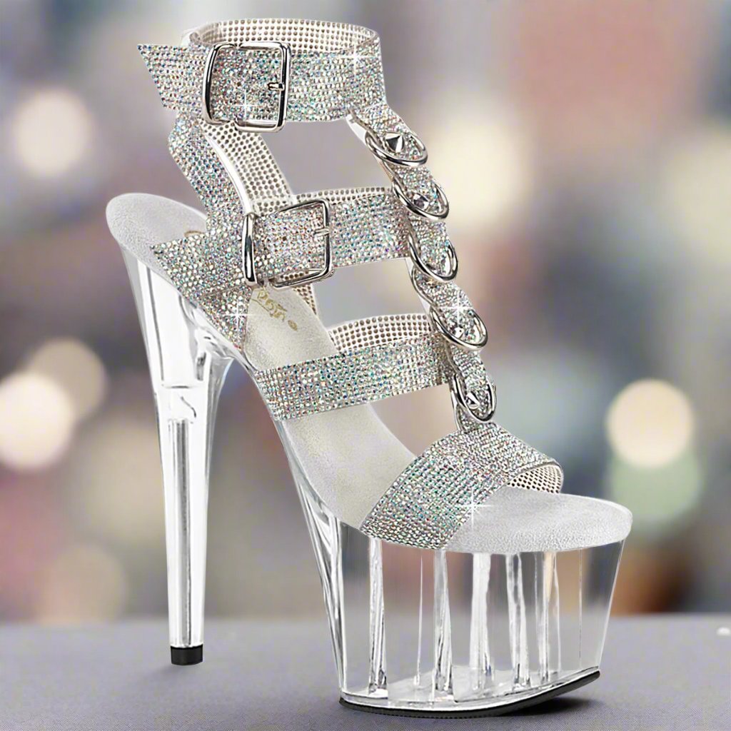 Rhinestone T-Strap Clear Platform Sandal