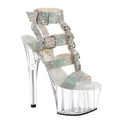 Rhinestone T-Strap Clear Platform Sandal