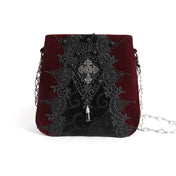 Burgundy Velvet Goth Embroidered Bag