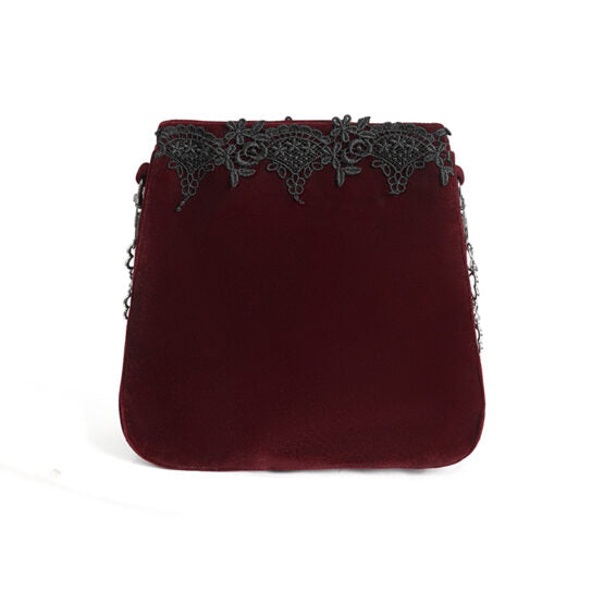 Burgundy Velvet Goth Embroidered Bag