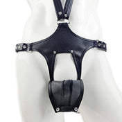 Leather faux-leather synthetic-leather apparel intimates lingerie underwear shorts singlet wrestling shorts snap-button press-stud adjustable D-ring side-buckles sleeveless fetish fashion alt-fashion punk steampunk industrial bondage bdsm bdsm-fashion kink kinky kinky-gear kinkwear male masculine masc mens menswear guys dudes black