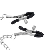 Metal metallic rubber chain accessories nipple nipple-clamps rubber-tipped screw-clamps adjustable name-plate statement-plate hanging-chain suspended shiny glossy high-polish mirror-shine comfortable fetish fashion alt-fashion alternative bedroom dungeon bondage bdsm bdsm-toys kink kinky kinky-play nipple-play nipple-toys sensory-play pain pinch pressure unisex adult-toys silver slut 