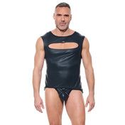 afterlight men's muscle shirt wetlook sleeveless oval chest cut out crewneck fetishwear shiny top men's bold kink fashion clubwear fetish factory
