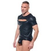 afterlight men's t-shirt wetlook half sleeves oval chest cut out shiny crewneck fetish fashion clubwear kinkwear men's sexy top fetish factory