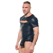 afterlight men's t-shirt wetlook half sleeves oval chest cut out shiny crewneck fetish fashion clubwear kinkwear men's sexy top fetish factory