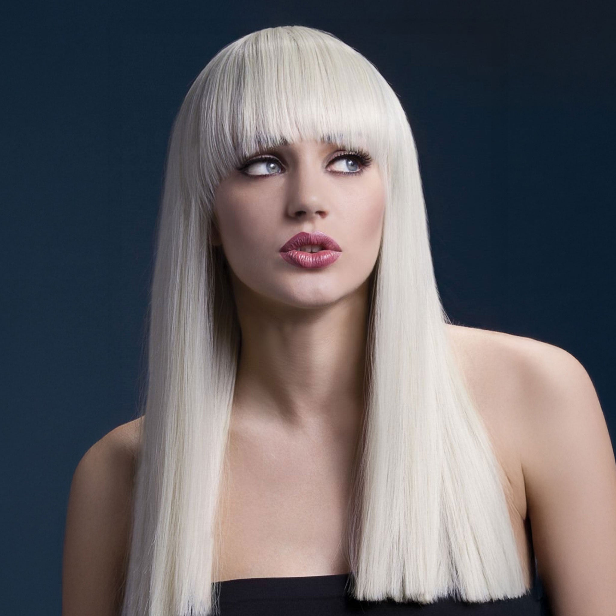 Synthetic-hair fever wig alexia straight blunt-cut bangs short-bangs long adjustable wig-cap heat-resistant styled styleable professional realistic costumes cosplay accessories head-gear blonde