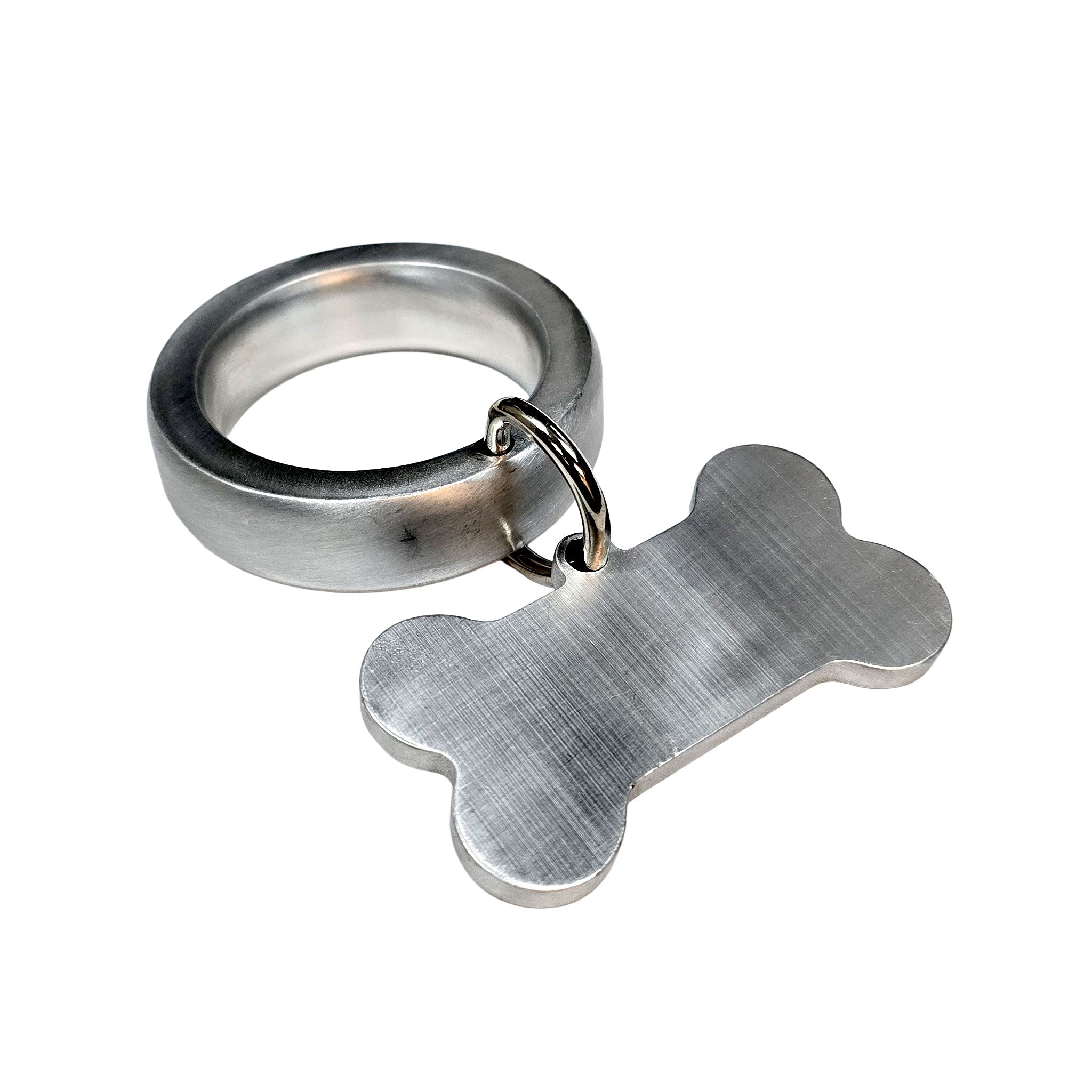 Aluminum aircraft-aluminum accessories cock-ring cock-and-ball dog-tag bone-shaped shiny smooth solid CNC-manufactured fetish fashion alt-fashion alternative bedroom dungeon bondage bdsm bdsm-gear bdsm-fashion bdsm-toys kink kinky kinkwear kinky-toys pet-play pup-play pup dog puppy costume cosplay halloween stocking-stuffers gifts male masculine masc mens menswear guys dudes silver