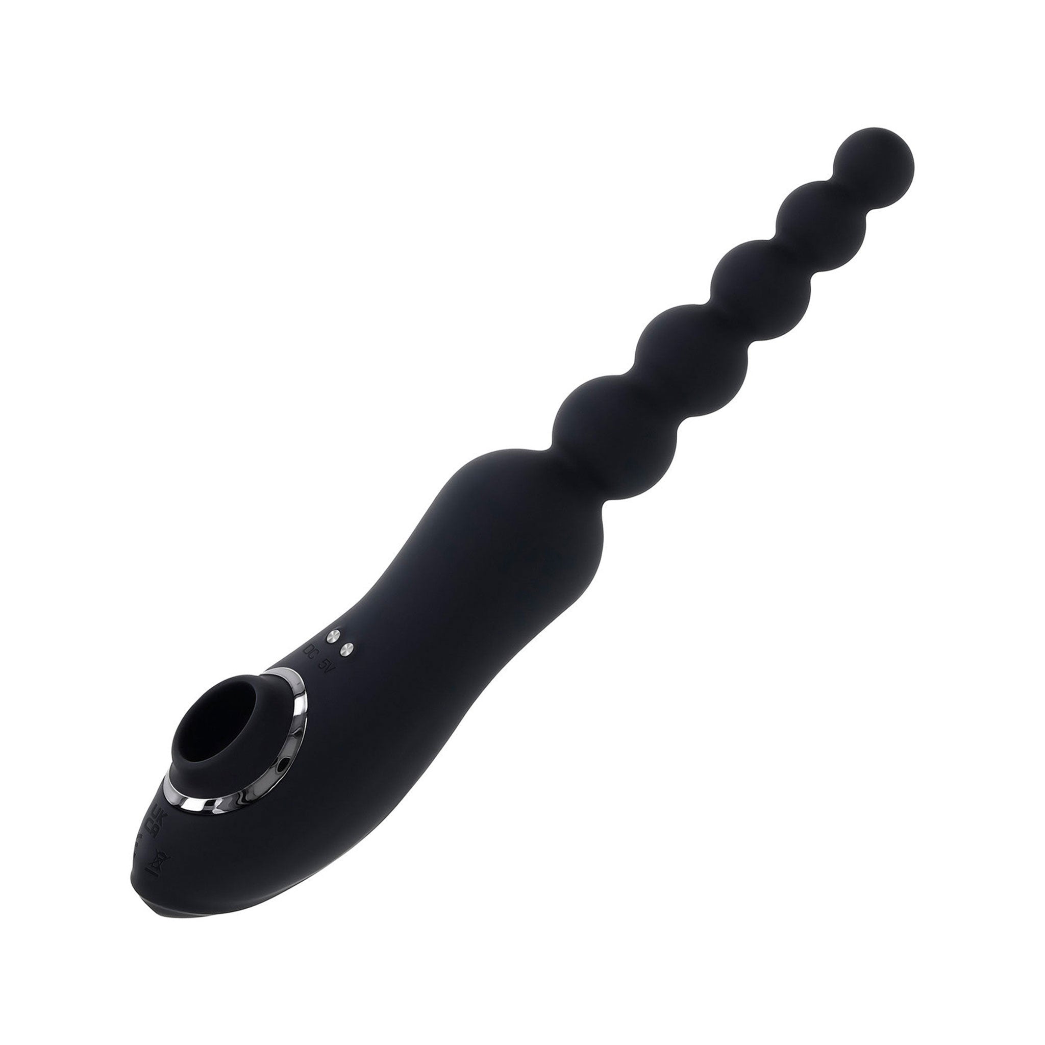 Silicone body-safe vibrator vibrating vibration vibe wand massager multifunctional turbo turbo-mode double-sided dual-ended anal-beads beaded-shaft anal-play butt-play butt-stuff anal-vibe clit clitoral clitoris stim stimulator stimulation sucker sucking suction splashproof usb-rechargeable magnetic-usb adult-toys black