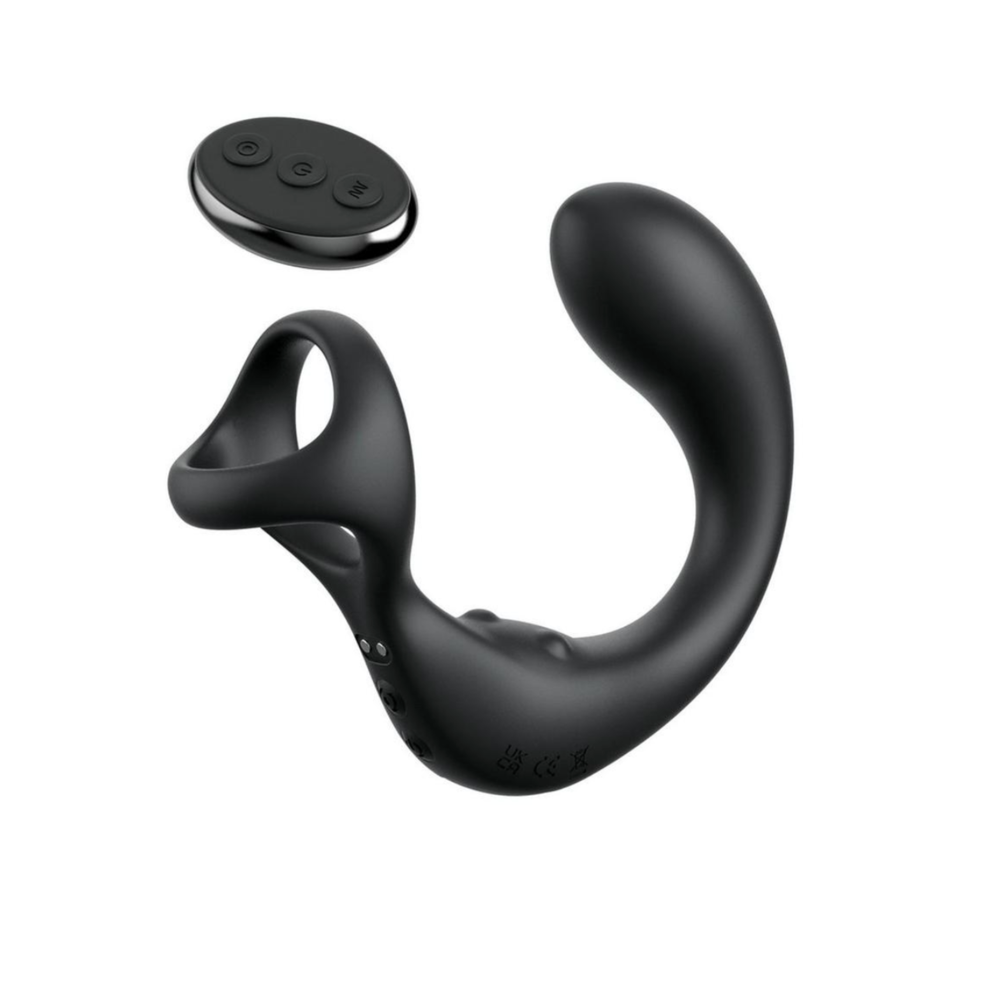 Black P-spot stimulator, vibrating anal plug, perineum stimulator, rechargeable.
