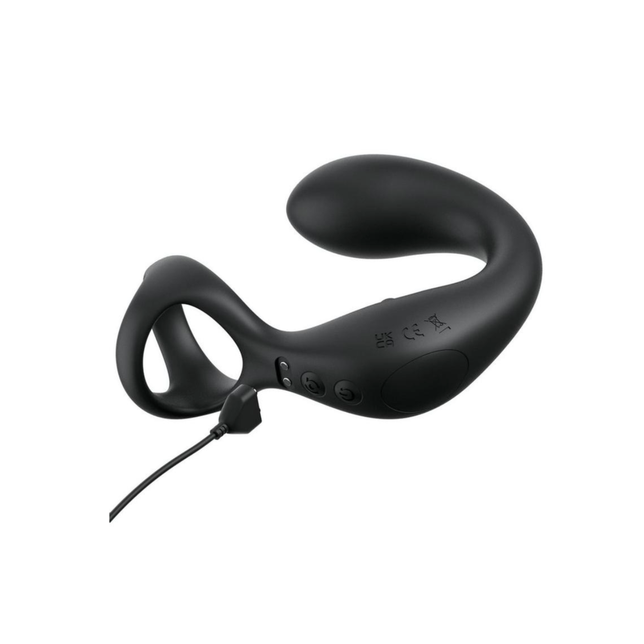 Black P-spot stimulator, vibrating anal plug, perineum stimulator, rechargeable.