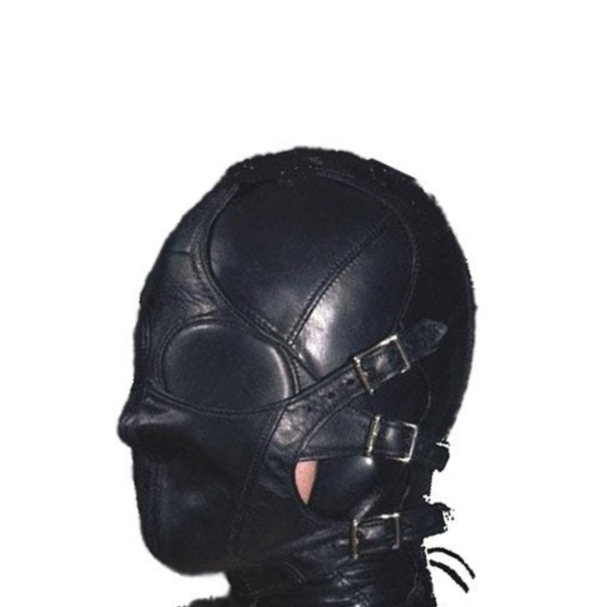 anatomical faux leather hood removable eye mouth covers lace back bdsm sensory deprivation fetish hood