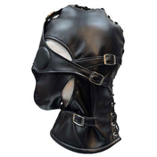 Leather genuine-leather matte-finish nylon-cording accessories hood mask gimp-mask anatomical open-face removable removable-blindfold eye-coverings removable-gag mouth-gag gag mouth-covering convertible buckle adjustable lace-up lace-back back-closure lightweight versatile secure customizable fetish fashion alt-fashion bondage bdsm bdsm-gear bdsm-toys kink kinky kinky-play sensory sensory-play sensory-deprivation adult-toys unisex black