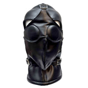Leather genuine-leather matte-finish nylon-cording accessories hood mask gimp-mask anatomical open-face removable removable-blindfold eye-coverings removable-gag mouth-gag gag mouth-covering convertible buckle adjustable lace-up lace-back back-closure lightweight versatile secure customizable fetish fashion alt-fashion bondage bdsm bdsm-gear bdsm-toys kink kinky kinky-play sensory sensory-play sensory-deprivation adult-toys unisex black