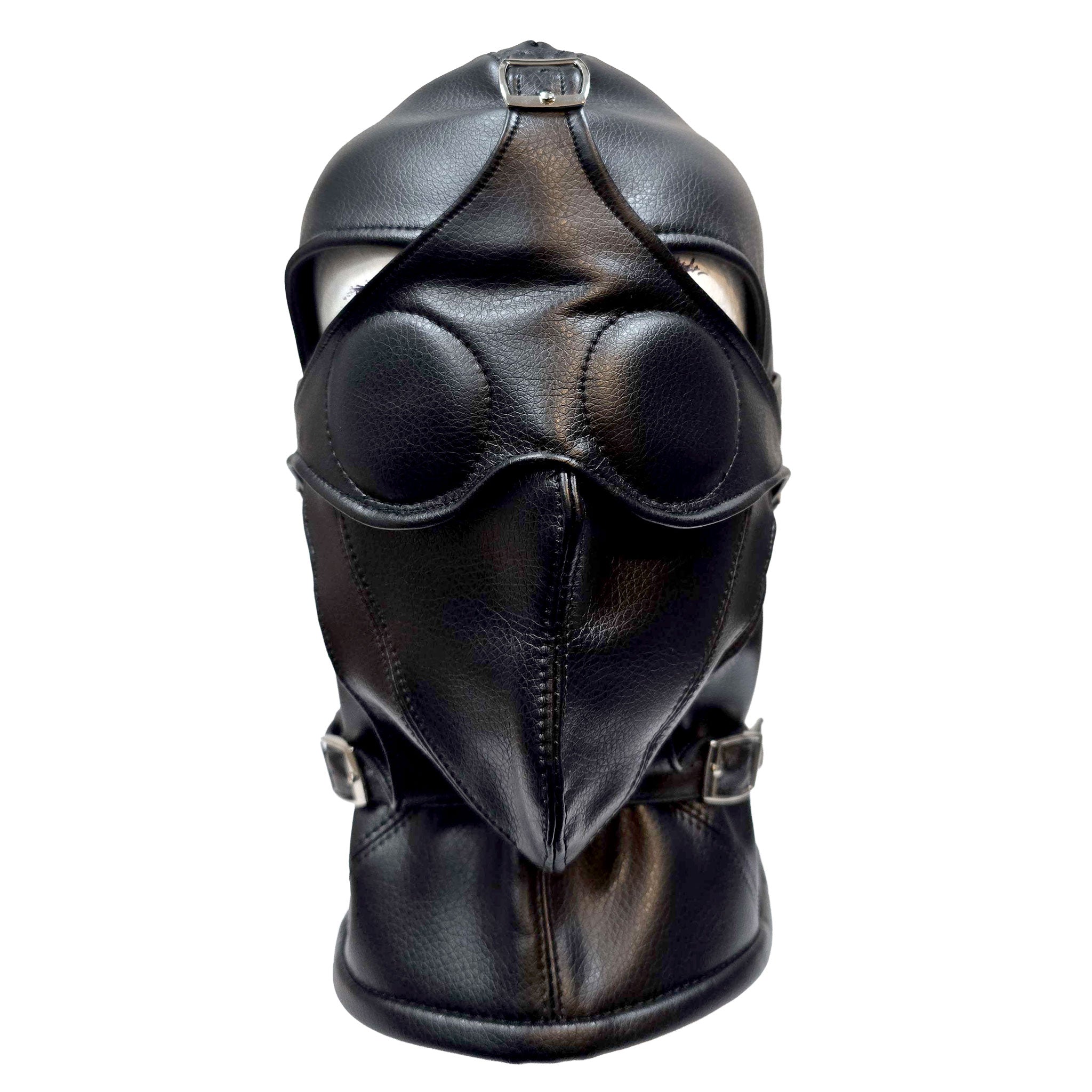Leather genuine-leather matte-finish nylon-cording accessories hood mask gimp-mask anatomical open-face removable removable-blindfold eye-coverings removable-gag mouth-gag gag mouth-covering convertible buckle adjustable lace-up lace-back back-closure lightweight versatile secure customizable fetish fashion alt-fashion bondage bdsm bdsm-gear bdsm-toys kink kinky kinky-play sensory sensory-play sensory-deprivation adult-toys unisex black