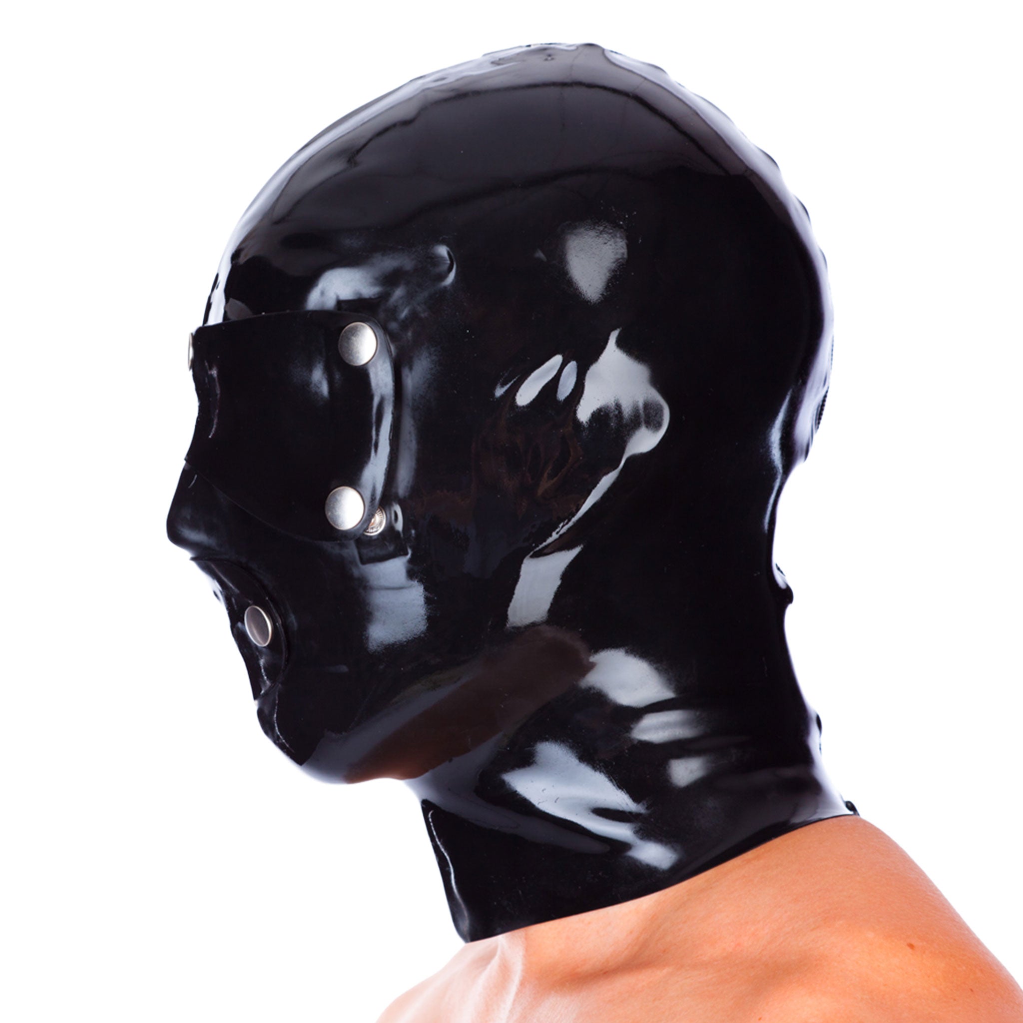 Latex rubber accessories mask special-mask hood full-face anatomical press-stud snap-button snap-on eye-mask latex-system shiny glossy versatile modular fetish fashion alt-fashion alternative cyber industrial bondage bdsm bdsm-gear bdsm-toys kink kinky kinky-play kinkwear anonymous sensory sensory-play sensory-deprivation costume cosplay halloween unisex black