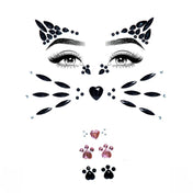 Animal face sticker jewels rhinestone adhesive gems peel and stick reusable festival rave halloween cat costume accessory body chest face jewels safe for sensitive skin eco friendly fetish fashion sparkle
