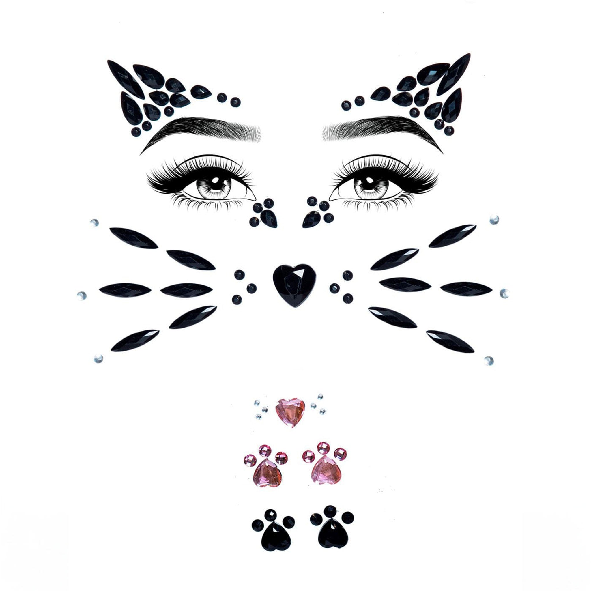 Animal face sticker jewels rhinestone adhesive gems peel and stick reusable festival rave halloween cat costume accessory body chest face jewels safe for sensitive skin eco friendly fetish fashion sparkle