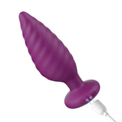 Silicone ABS plastic anal butt plug vibe vibrator vibrating vibration waterproof twisting unique grooves app-controlled tapered tip asymmetrical adult-toys analgasm purple