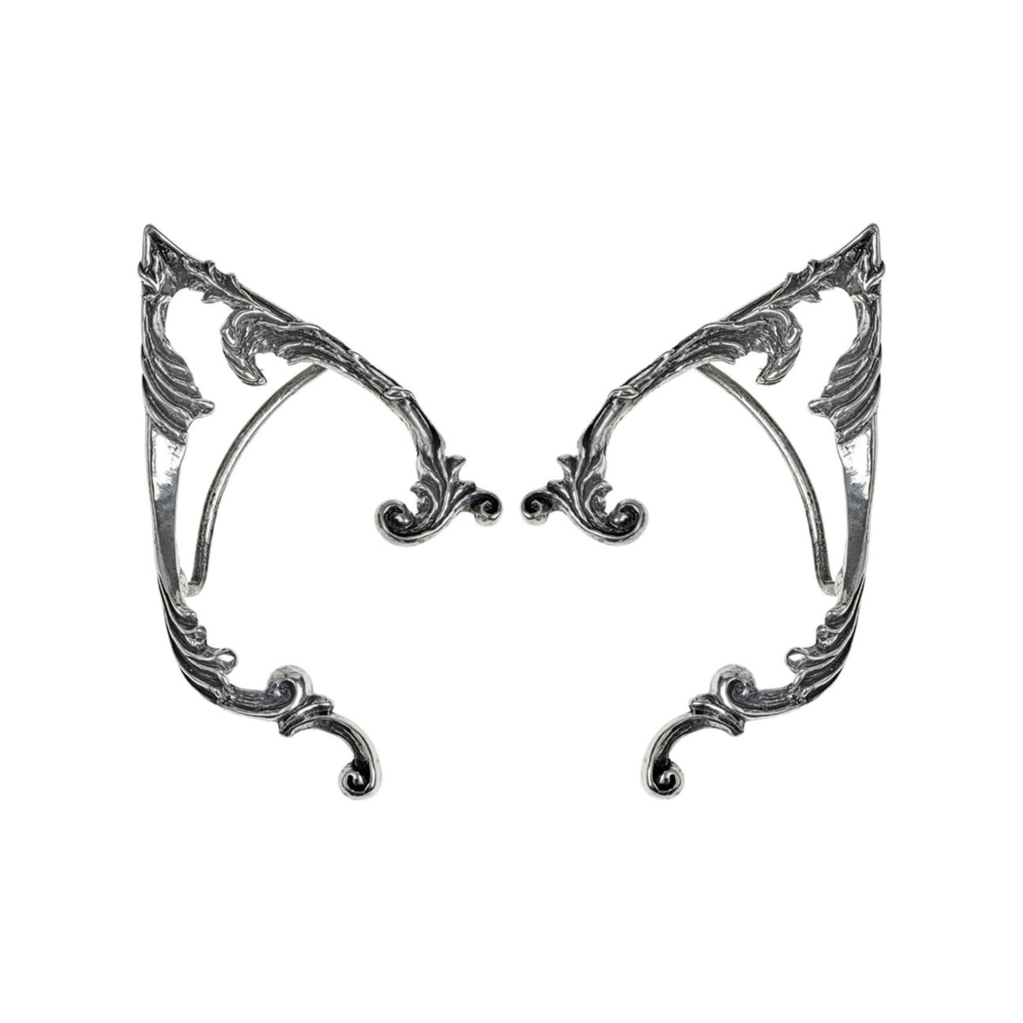 Pewter English-pewter accessories jewelry earring wrap ear ear-wrap elf elven fairy faery faerie molded cast-molded semi-malleable malleable adjustable nature forest arboreal arboreus intricate flourish swirling verdant fashion goth gothic fantasy lord-of-the-rings costume cosplay eldar arwen elrond legolas thranduril unisex