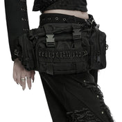 Oxford-cloth polyester plastic accessories bag messenger-bag armory safety-buckle zipper multi-zip pocket-zip multi-pocket snap-button press-studs shoulder-strap crossbody-strap wide-strap waist-strap adjustable abrasion-resistant tear-proof thick firm sturdy durable utility convertible fashion alt-fashion alternative punk goth gothic cyber cyberpunk industrial rave raver-babe festival costume cosplay halloween afterdark-collection gifts unisex black