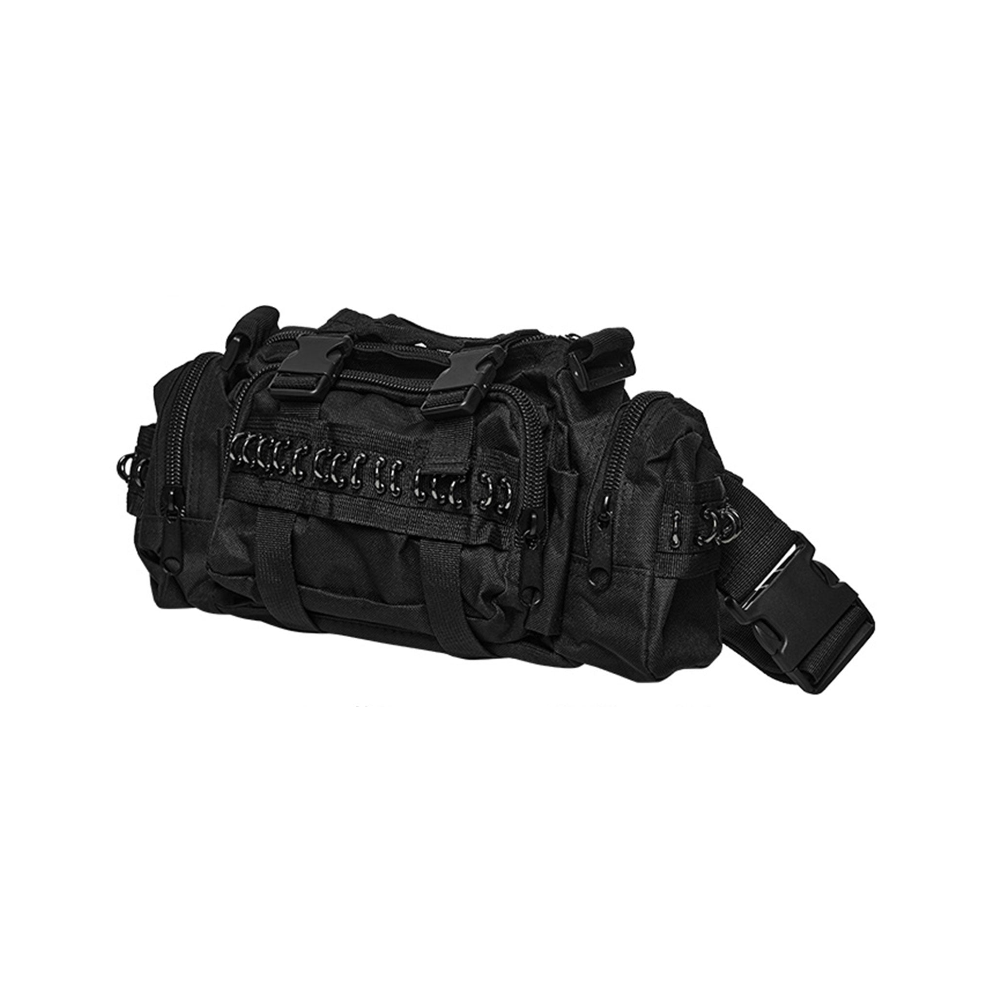 Oxford-cloth polyester plastic accessories bag messenger-bag armory safety-buckle zipper multi-zip pocket-zip multi-pocket snap-button press-studs shoulder-strap crossbody-strap wide-strap waist-strap adjustable abrasion-resistant tear-proof thick firm sturdy durable utility convertible fashion alt-fashion alternative punk goth gothic cyber cyberpunk industrial rave raver-babe festival costume cosplay halloween afterdark-collection gifts unisex black