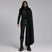 asymmetric cloak detachable hood gothic cape faux leather accents layered design alternative fashion punk steampunk victorian fetish factory dramatic outerwear