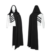 asymmetric cloak detachable hood gothic cape faux leather accents layered design alternative fashion punk steampunk victorian fetish factory dramatic outerwear