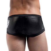 Wetlook polyester Spandex apparel intimates underwear lingerie shorts mini-shorts asymmetrical open-side adjustable buckle elastic bold sexy comfortable matte-glossy fetish fashion alt-fashion clubwear dancewear male masculine masc mens menswear guys dudes lgbtq gay black