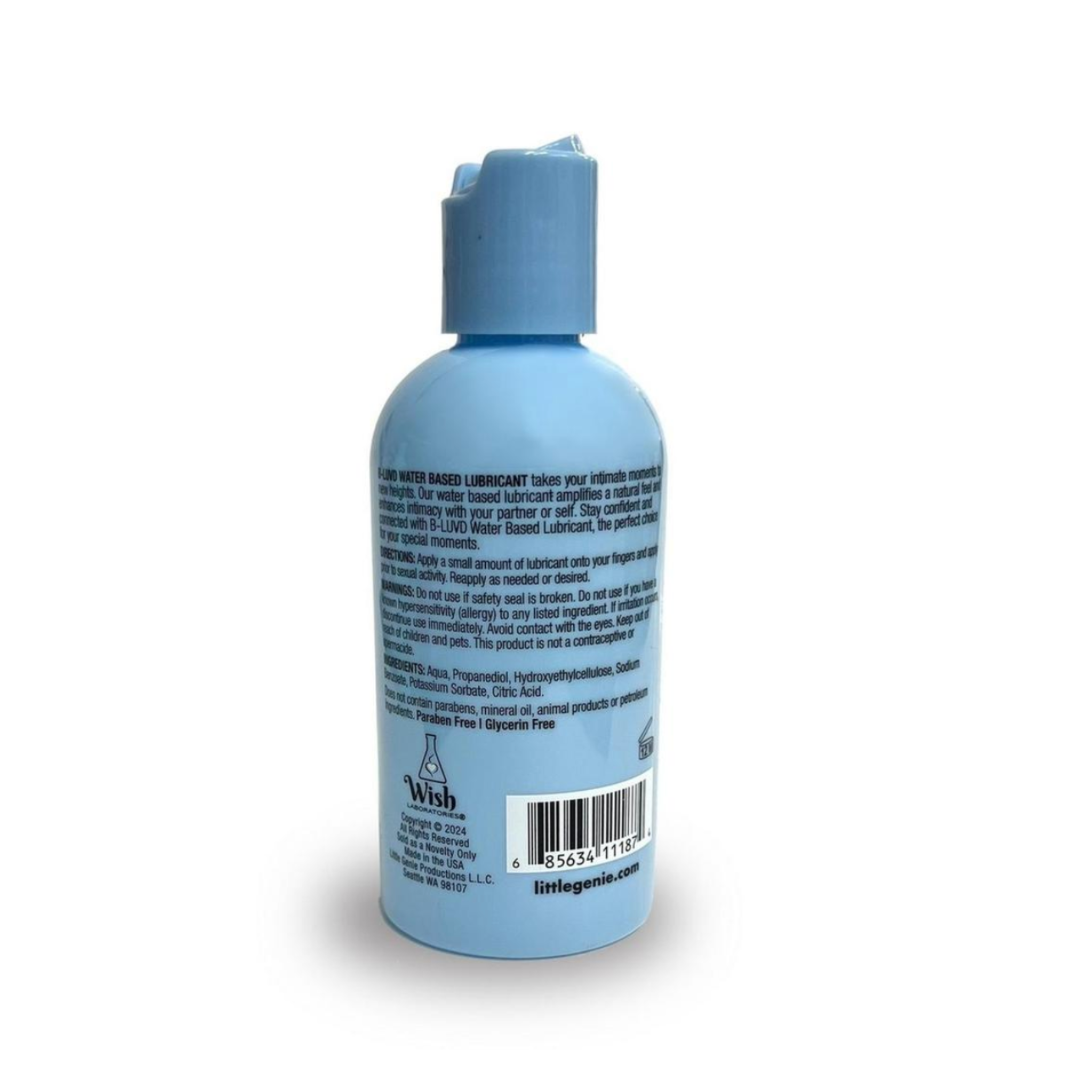 B-Luvd water-based lubricant, 4oz, with discreet disk cap.