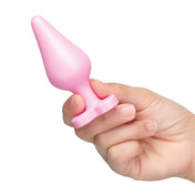 Silicone insertable non-vibe non-vibrating nonvibe nonvibrating anal anal-plug anal-play anal-toys buttplug butt-plug butt-stuff heart-base heart-shaped flared-base tapered gentle sleek soft safe charming smooth compact playful adult-toys valentines gifts unisex pink