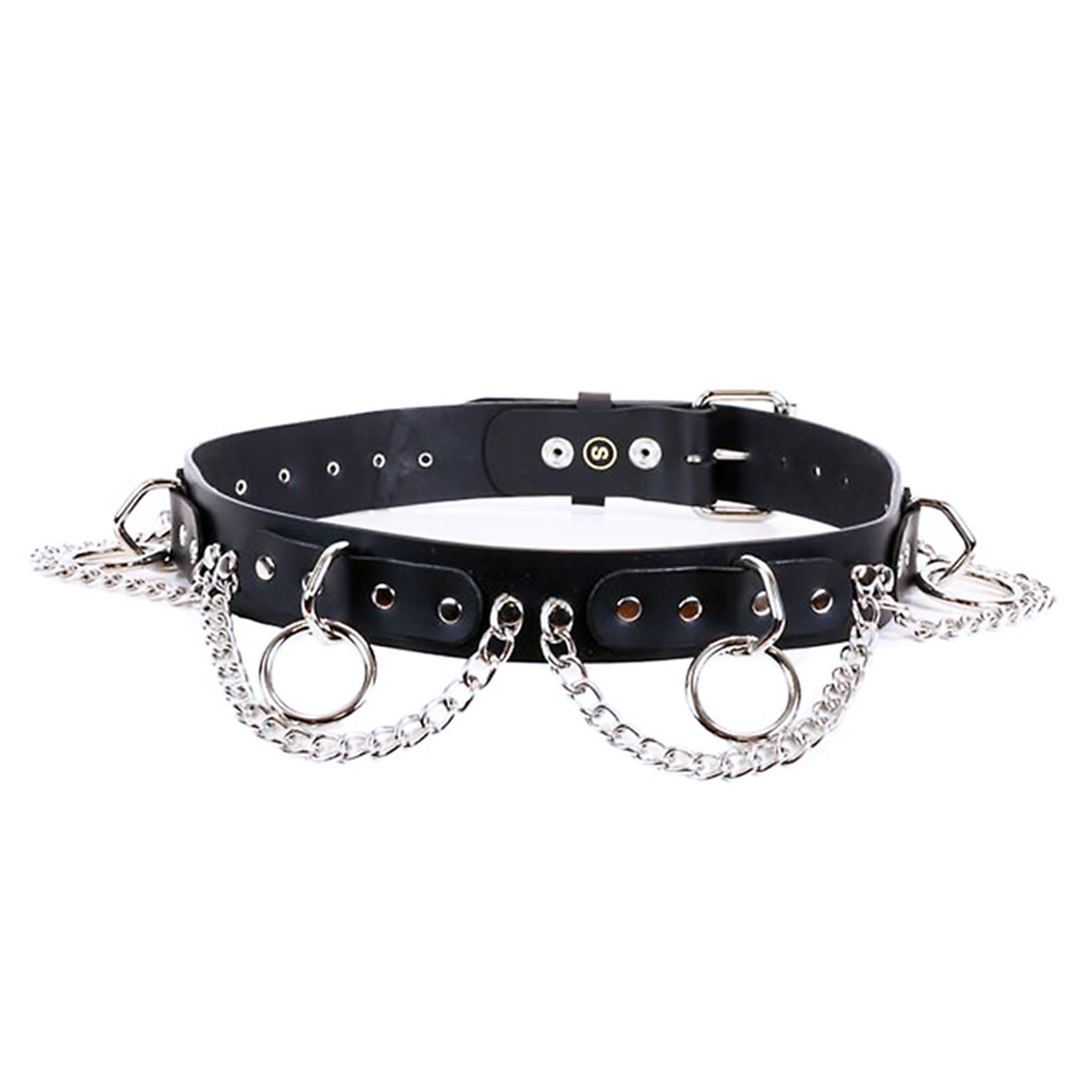 Leather Belt with O-Rings And Chains