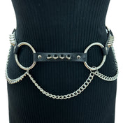 Large O-Rings Hanging Chains Leather Belt Black