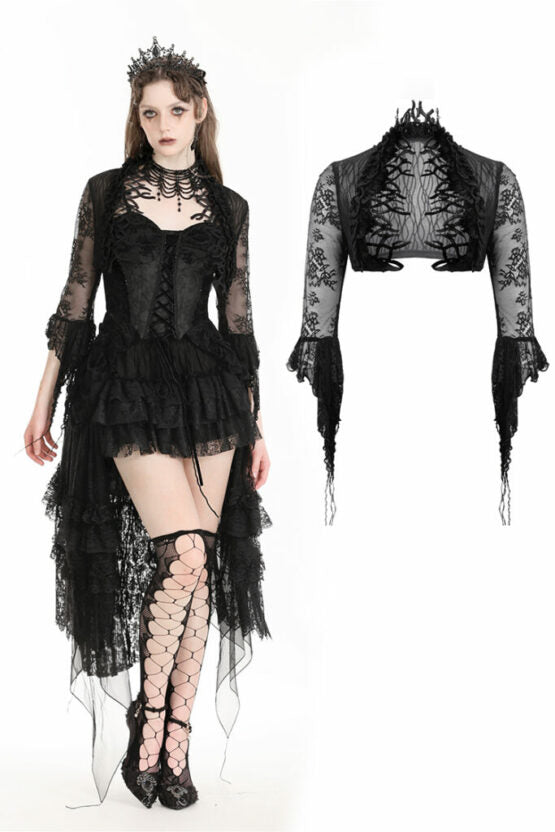 Goth Embroidered Fringe Lace Bolero