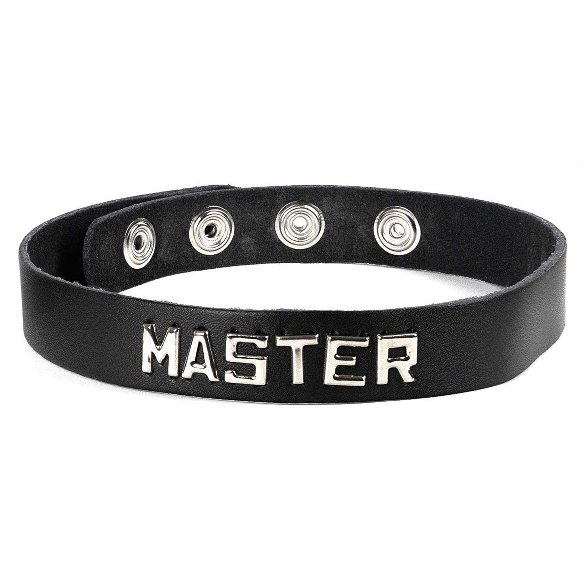 Word Letter Studs Leather Collar Black