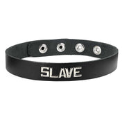 Word Letter Studs Leather Collar Black