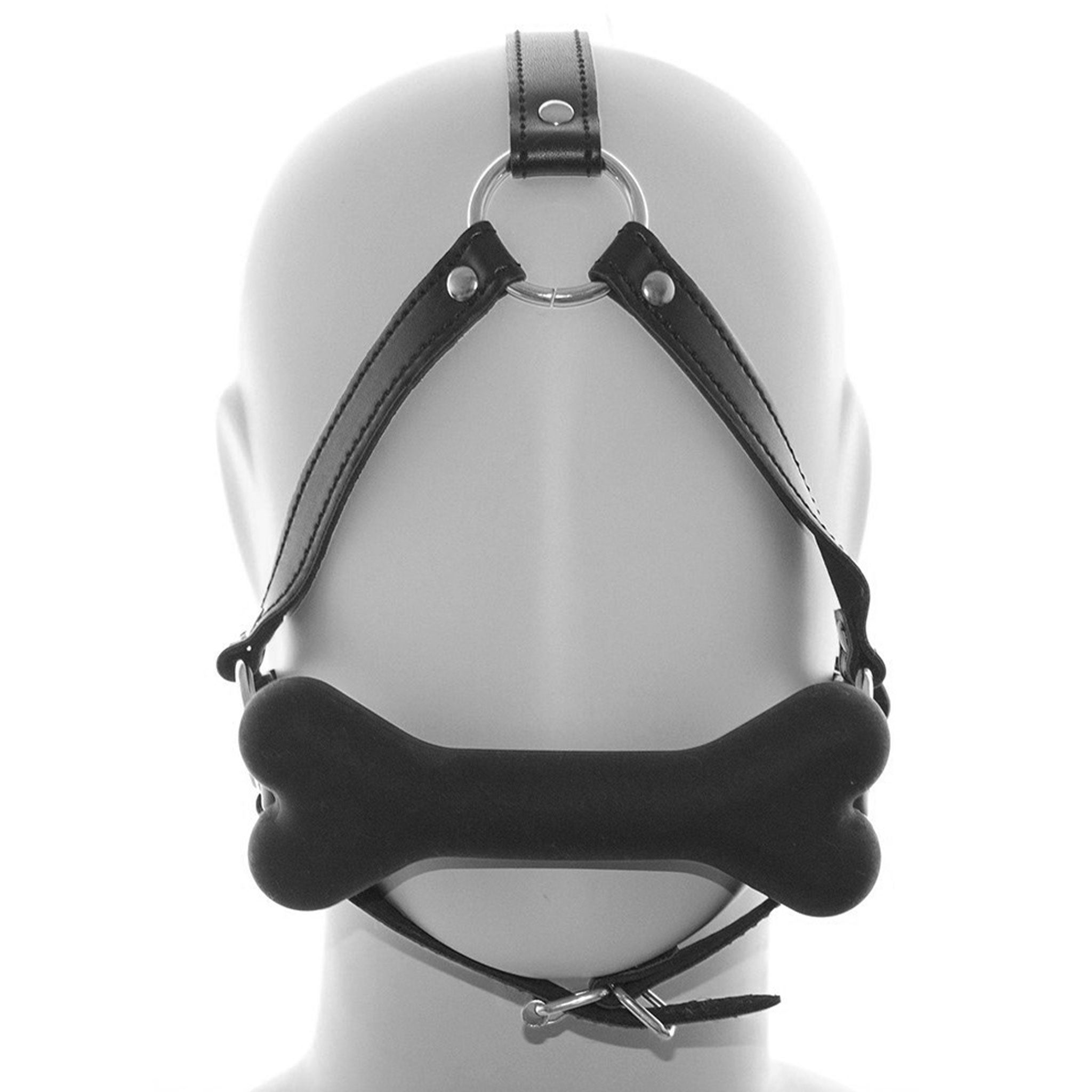 Silicone leather vegan-leather accessories gag mouth-gag bar-gag bone-gag harness head-harness full-head head-strap chin-strap adjustable buckles naughty fetish fashion alt-fashion bondage bdsm bdsm-toys bdsm-gear bdsm-fashion kink kinky kinky-play kinkwear pet-play dog doggo puppy puppy-play sub submissive submission costume cosplay halloween unisex black