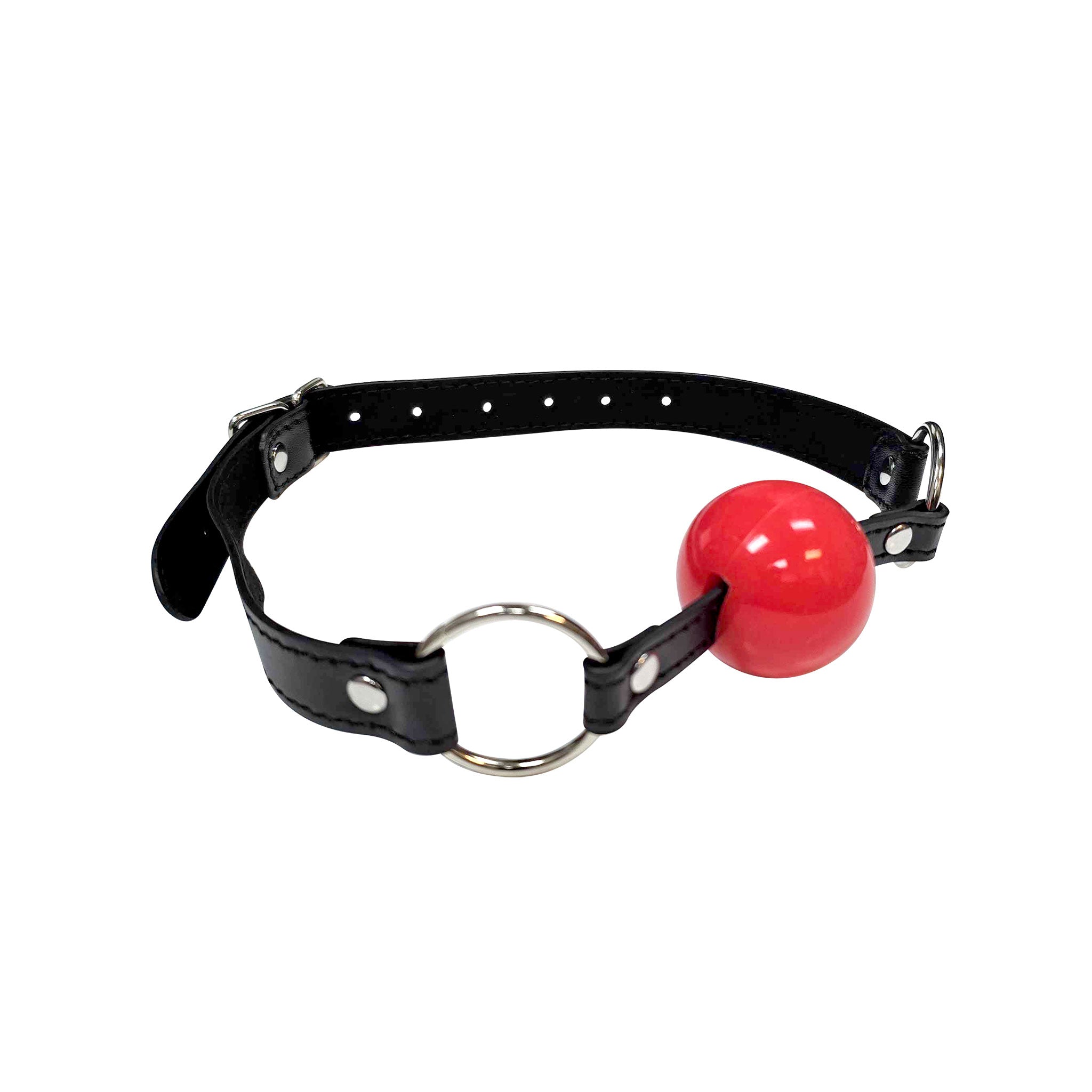 Leather rubber gag mouth-gag ball-gag O-ring adjustable buckle fetish fashion alt-fashion bdsm bondage sub submissive restraint silence silencing kink kinky kinky-play economy-line adult-toys black red