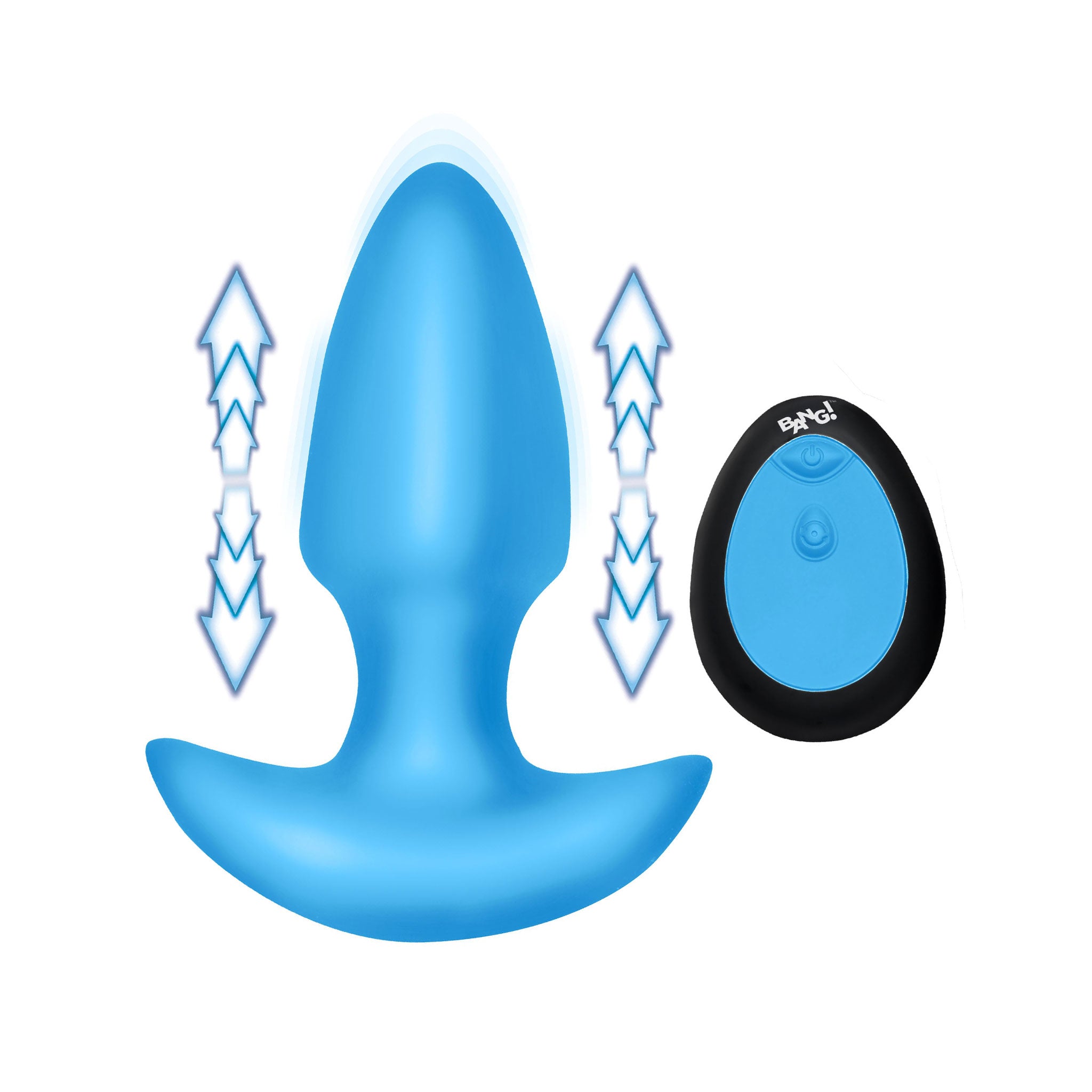 Silicone plastic phthalate-free vibe vibrator vibrating vibration anal-vibe anal-plug butt-plug buttplug automatic auto-thrusting thrusting buzzing intense tapered-tip slim-base curved-base remote-control wireless-remote usb-rechargeable ergonomic comfortable anal-play adult-toys blue