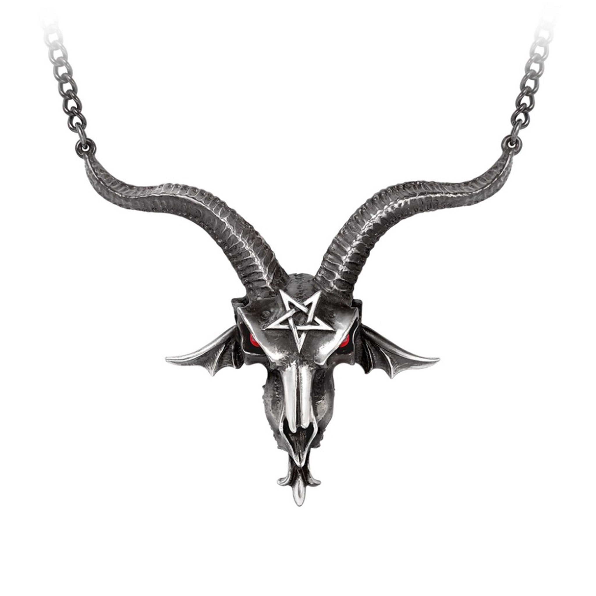 Metallic jewelry necklace choker ornament chain baphometica goat's-head nocturnal sexy goat-skull gemstone-eyes blazing eyes pentagram inverted goth gothic punk accessories black red