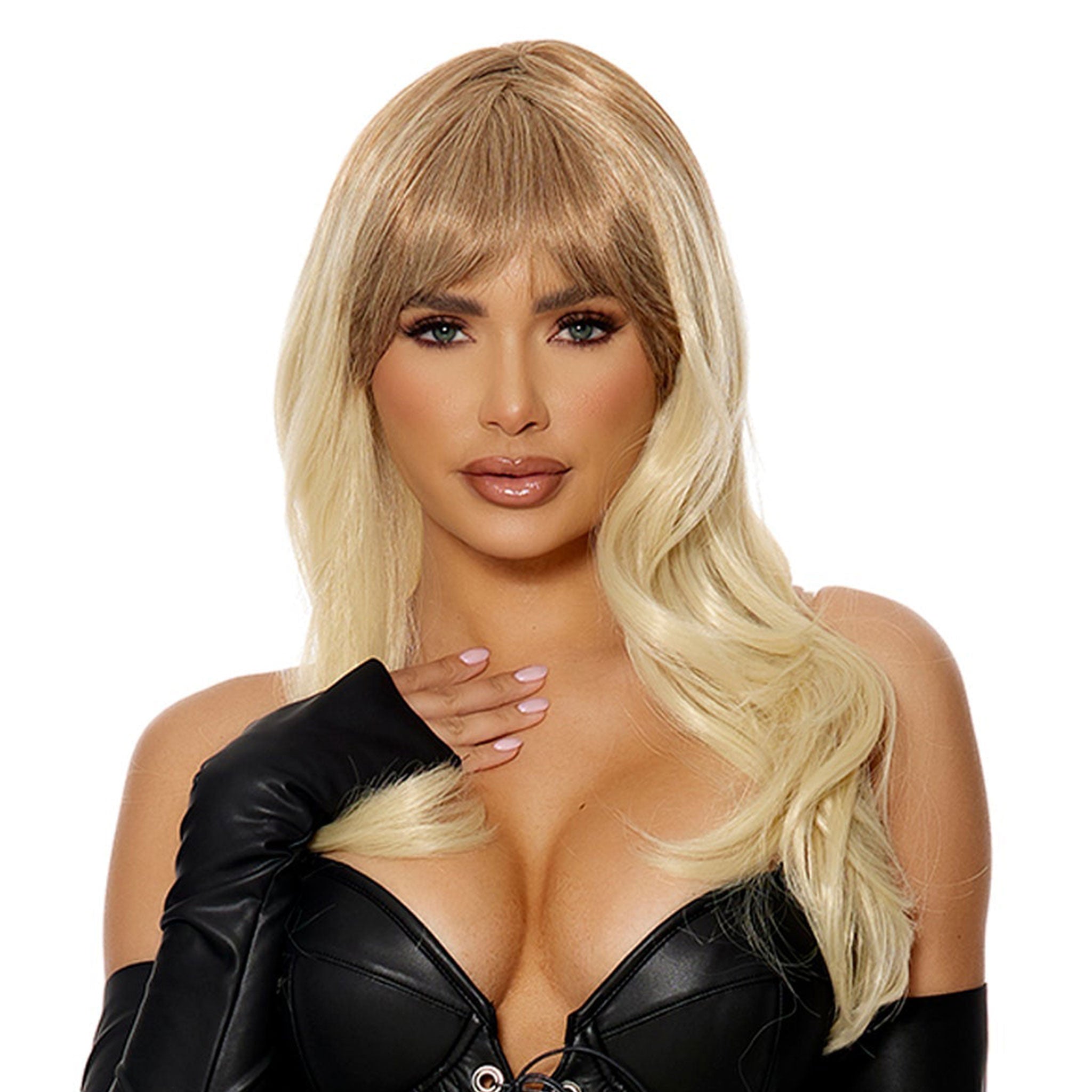 Synthetic-hair wig barbwire long wavy bangs two-tone adjustable wig-cap styled styleable costumes cosplay accessories halloween head-gear blonde