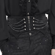 Velvet embossed-velvet cotton cotton-twill chain hanging-chains draping-chains embossed damask accessories belt girdle waist-belt irregular hem pointed-hem slim-fit adjustable front-zip zipper lace-up velvet-ribbon fetish fashion alt-fashion goth gothic vintage punk dark rebellion luxurious baroque regal seductive costume cosplay halloween couture male masculine masc mens menswear guys dudes black